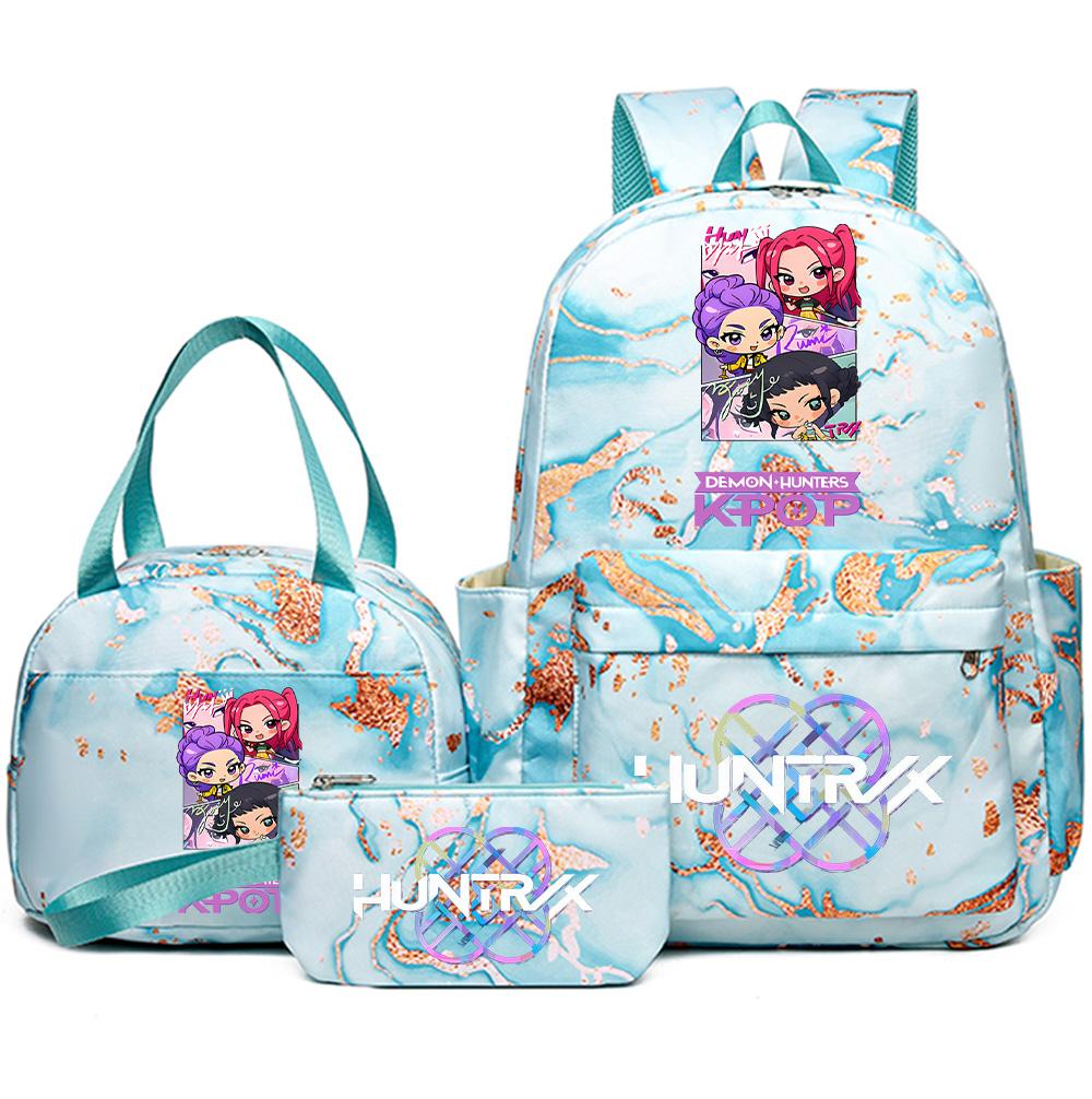3Pcs/set Anime K-Pop Demon Hunters Printed Backpack Handbag Pencil Case for Teenager Student Bookbag Schoolbag Women Large Capacity Waterproof Bag