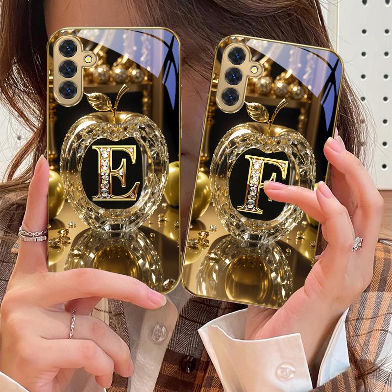 High-End goldener Buchstabe 'F' Für Samsung Galaxy S20 FE S21 S22 S23 Plus S24 Ultra 25Ultra S21+ S9+ S22Plus Goldene Glas-Handyhülle