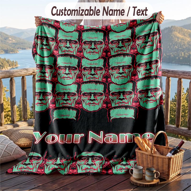 Custom Text Flannel Throw Blanket, Lightweight Cozy Bed Sofa BlanketFrankenstein's Monster