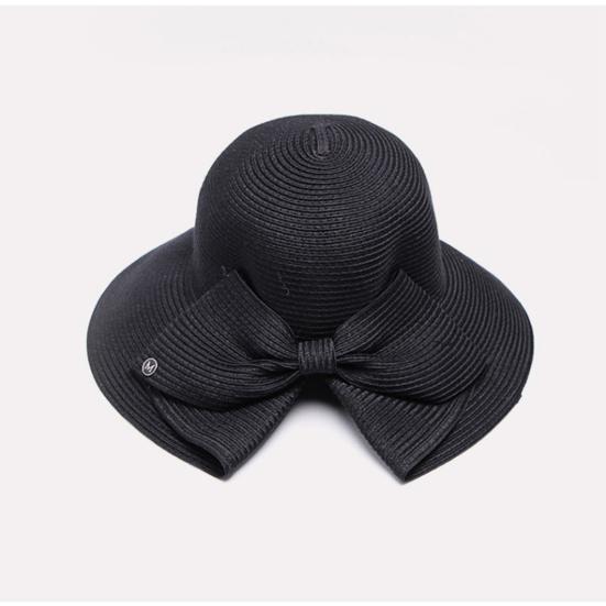 Frauen Sommer Zurück Bowknot Dekor Sonnenhut Breite Krempe Runde Kuppel Atmungsaktive Einstellbare Anti-UV Strand Stroh Hut