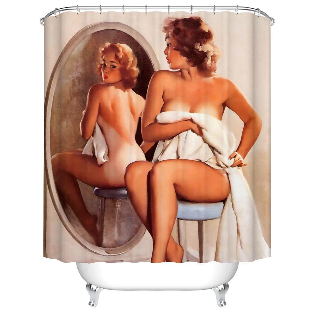 Cartoon Girl Printed 3d Bath Curtains Waterproof Polyester Fabric Washable Bathroom Shower Curtain Screen with Hooks Accessories