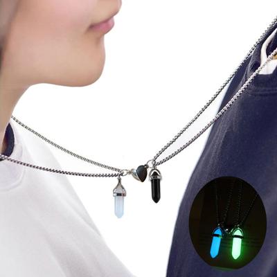 Charm Necklaces Trendy Extension Chain Fine Crafts Lover Necklaces Magnet Attracting Hexagonal Stone Charm Necklaces Lover Necklaces