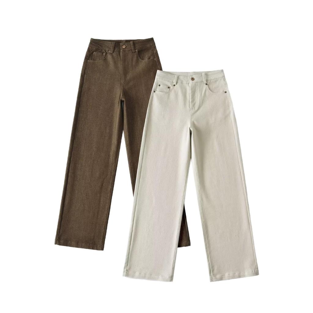 High-Waisted Wide-Leg Jeans for Women - Spring/Autumn, Millennial Colors, Slimming & Versatile, Loose Fit with Good Drape