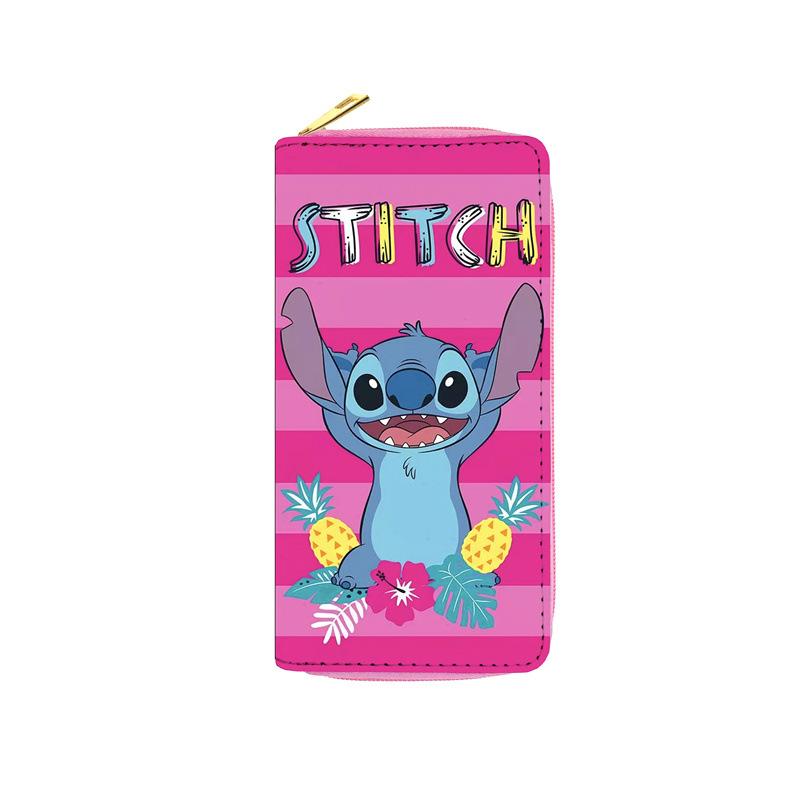 Stitch PU Long Wallet Student Anime Zip Coin Purse Makeup Bag Passport Holder 3pcs