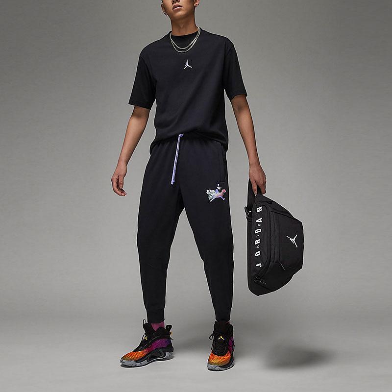 Jordan Következő megálló Dongdan sorozat Felhő logó nyomott mintával Kerek nyakkivágás Rövid ujjú Lógó vállú póló Férfi felsők Fekete FD6555-010