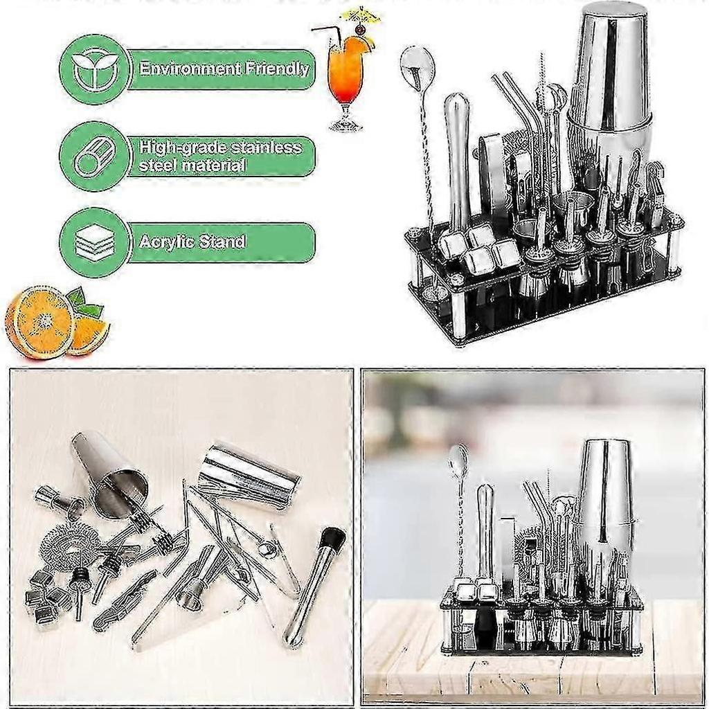 Cocktailshaker Set, Boston Roestvrij Staal Barman Kit Met Acryl Standaard & Cocktail Recepten BooP2025050900141