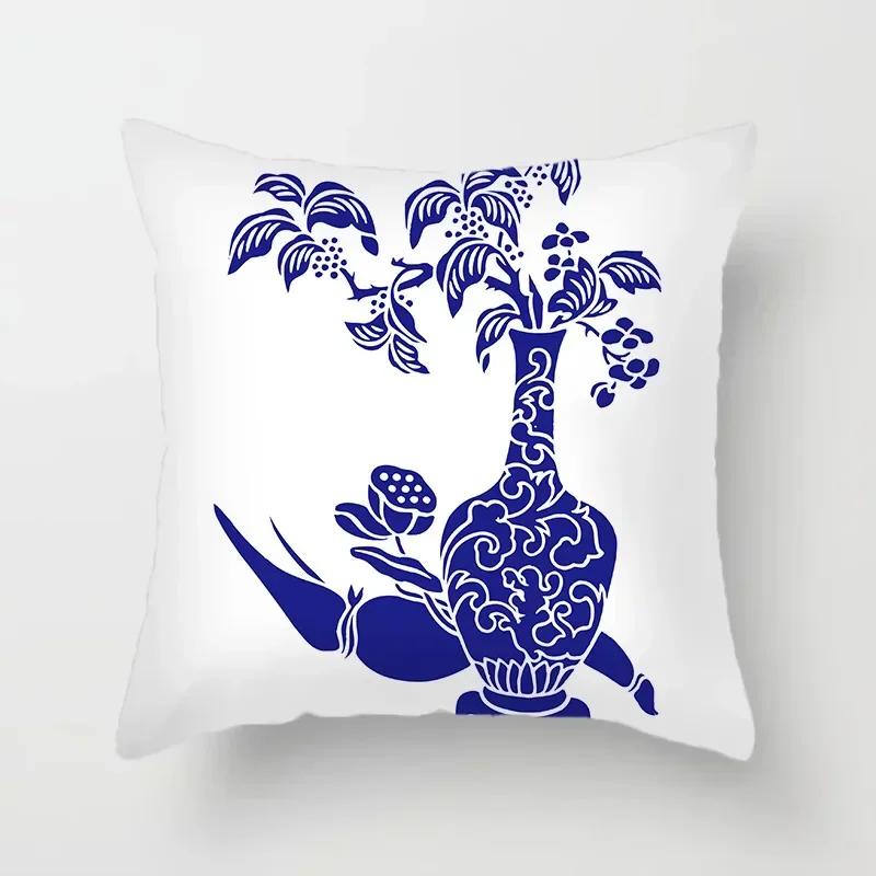 40/45/50/60Cm Blue Geometric Floral Printed Pillow Case Soft Cushion Cover For Home Sofa Car Bedroom Pillow Covers
