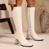 Oberschenkelhohe Stiefel Damen Herbst und Winter Neu Quadratische Spitze Seitenreißverschluss Rutschfest Verschleißfest Blockabsatz Schuhe