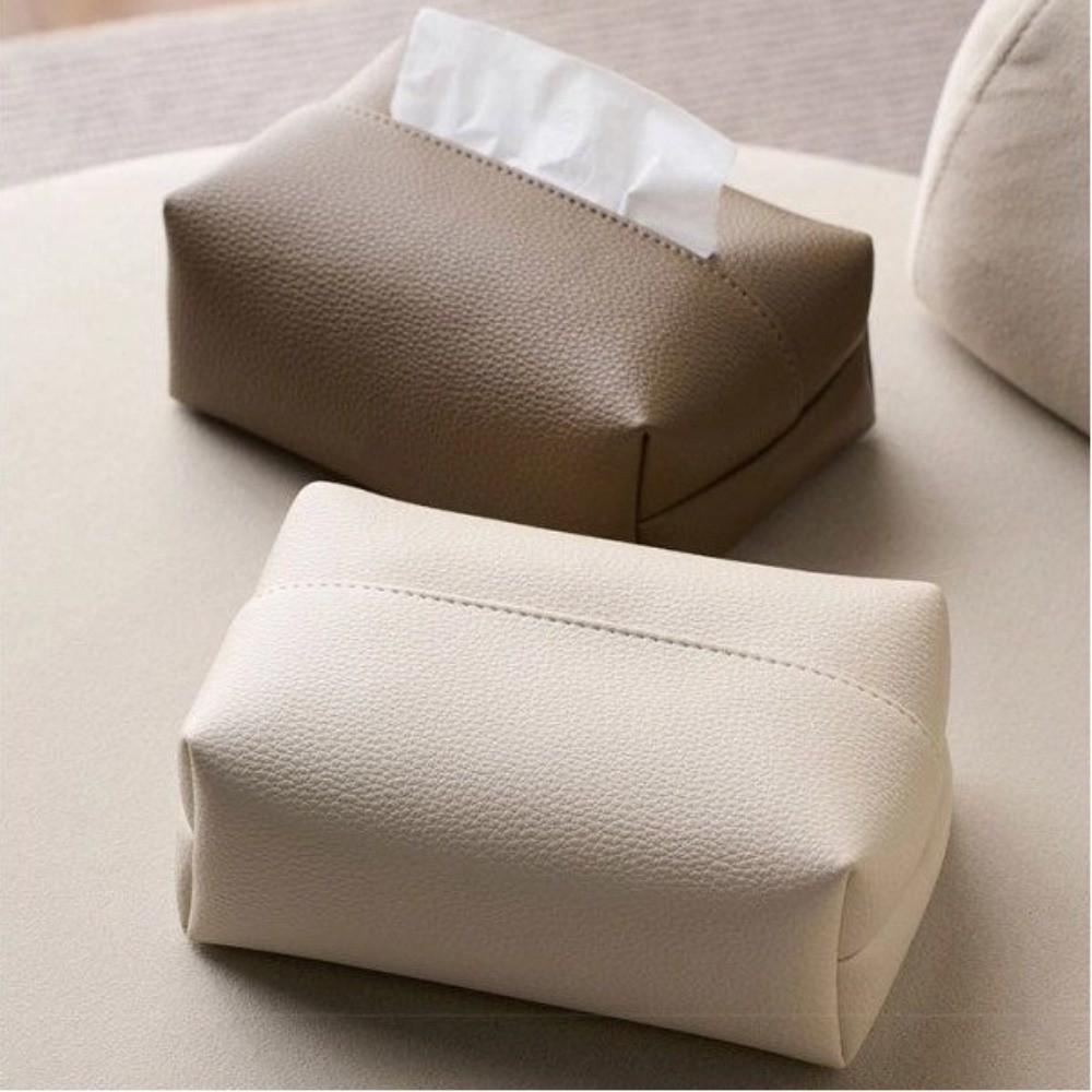 Artificial Leather Tissue Box Square Design Solid Color Tissue Storage Box Desktop Decoration Dustproof Tissue Paper Storage Bag