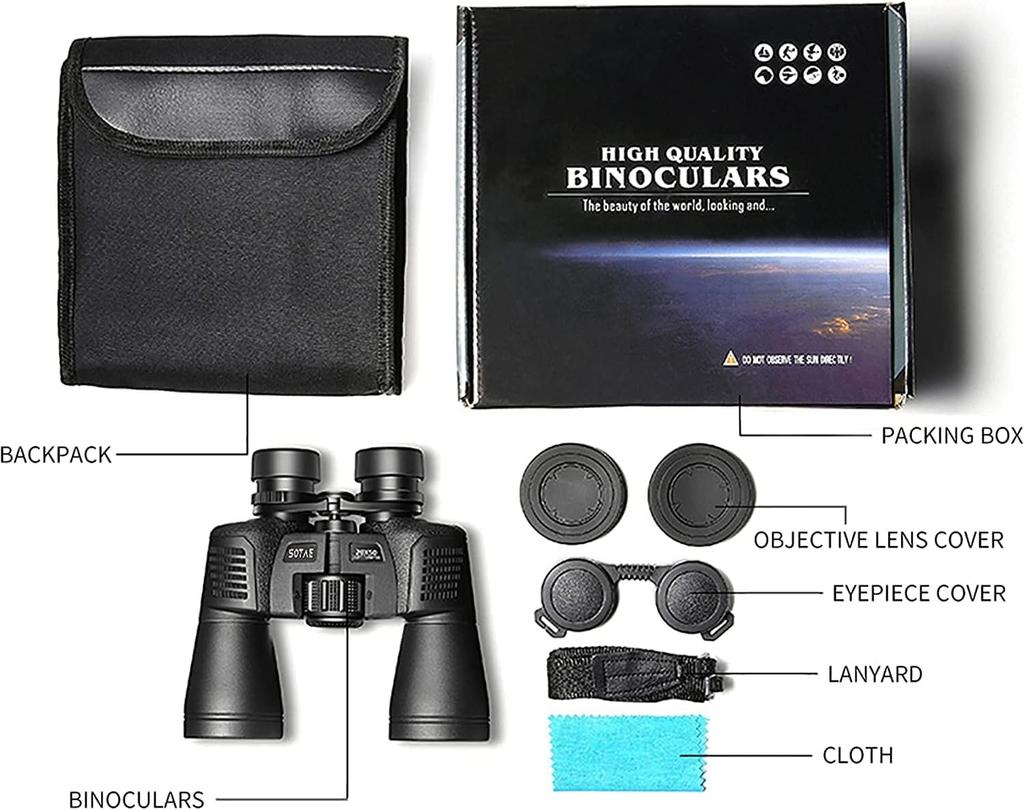 Waterproof 20x50 Binoculars for Powerful and Waterproof FMC BAK4 Prism Durable and Clear Binoculars for Bird Watching Hunting Traveling Outdoor Sports