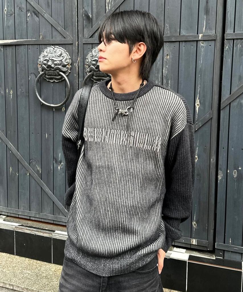 BEENTRILL Jacquard Logo Two-Tone Knit (Charcoal)