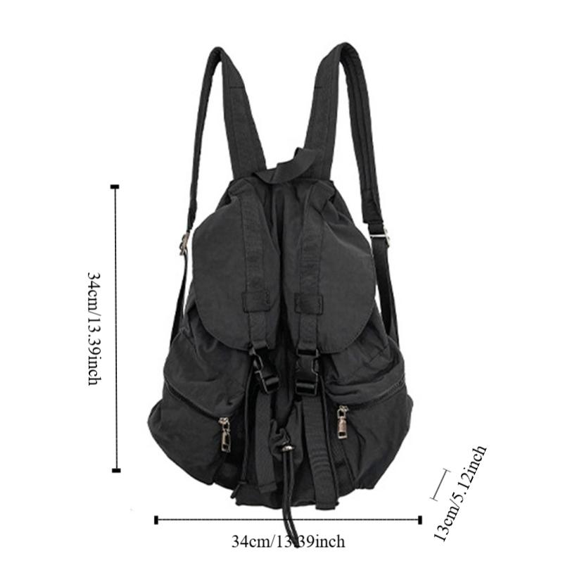 Solid Color Ruched Shoulder Bags Light Weight Student Schoolbag Drawsting Backpacks  Men Women