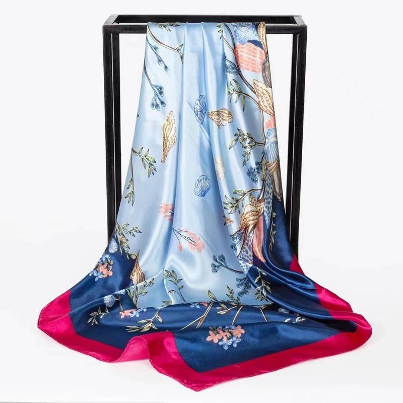 Simulation Silk Scarf Spring and Summer Versatile Sunshade 90 Square Scarf Painted Pearlescent Color Ding Women's Square Scarf Silk Scarf