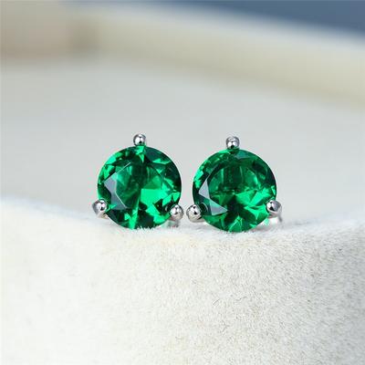 Classic Round Emerald Screw Back Earrings 925 Sterling Silver Green Crystal Zircon Stud Earrings For Women Jewelry Wedding Gifts