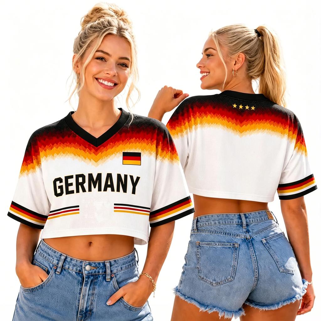 Women's V Neck Cropped T Shirt Short Sleeve World Cup Inspired Graphic Tee Lightweight Casual Top for Summer and Sports Wear