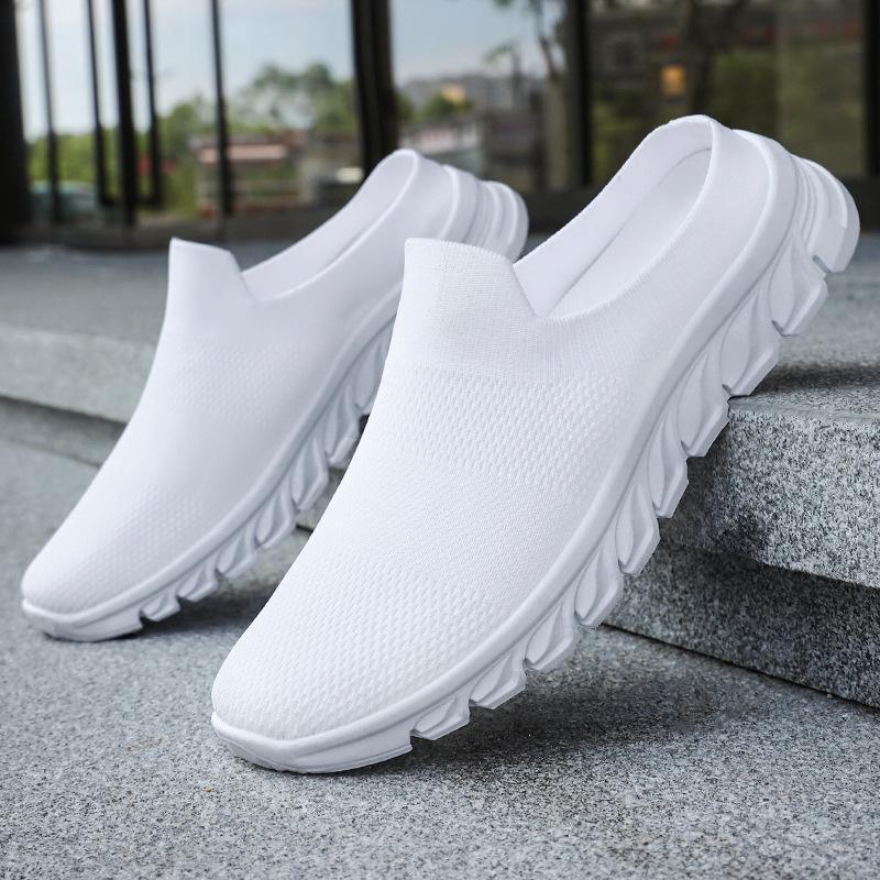 Half-drag men's shoes summer new fly-woven slippers lazy shoes one pedal half-drag casual breathable mesh shoes