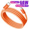 60W Type C til Type-C Hurtigladekabel for IPhone 17 Pro Max Air Oransje Datakabel for IPhone 15 16 17 Samsung USB-C Kabelledning
