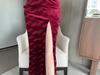 Elegant Velvet Strappy Midi Dress with High Slit and Low-Cut Design