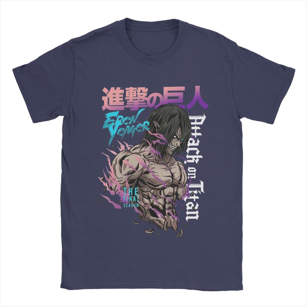 Eren Jeager Yeager AOT Anime T-shirts Herrar Humoristiska Ren Bomull T-shirts Rund Hals Kortärmad T-shirt Tryckta Kläder
