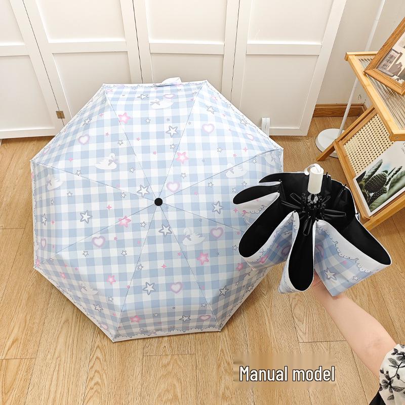 

Women s Automatic Plaid Folding Umbrella: UV Protection, Dual-Use for Rain or Shine 8-Rib