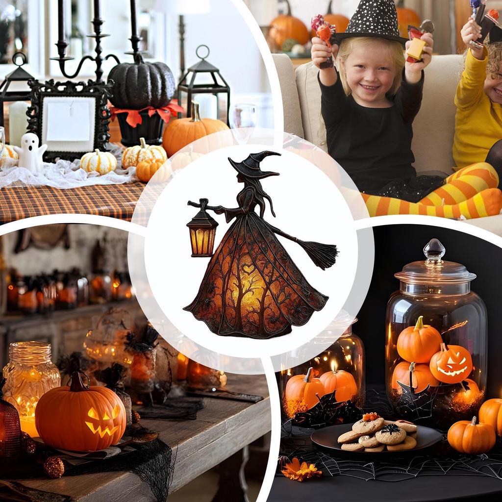 Halloween Witch Lamp Resin Craft Ornaments Halloween Witch Decor Table Centerpiece Home Decoration for Porch Kitchen Lawn