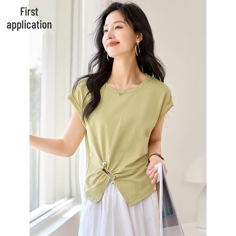 Women s Short Sleeve Round Neck Twist Waist T-shirt M