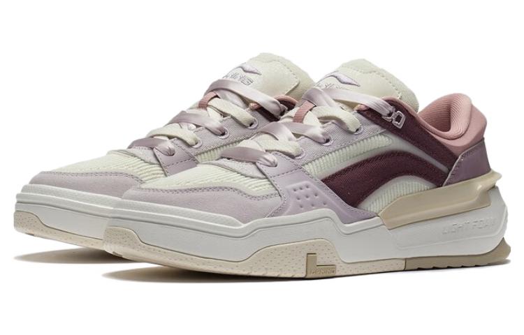 Li Ning Ginseng & Starlight Canchun Leather Low Top Skateboard Shoes Women's White Purple AGCS246-4