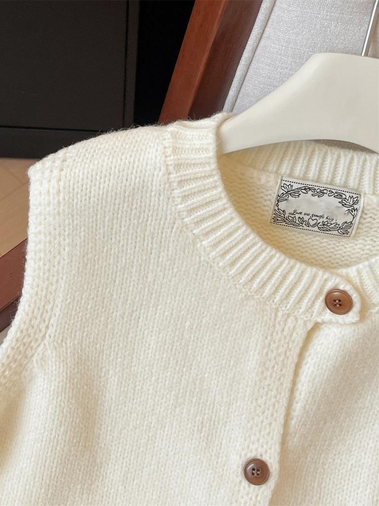 French White Layered Vest Cardigan Sweater Women Fall Winter Slim Fit Loose Knit Sleeveless Open Front Top