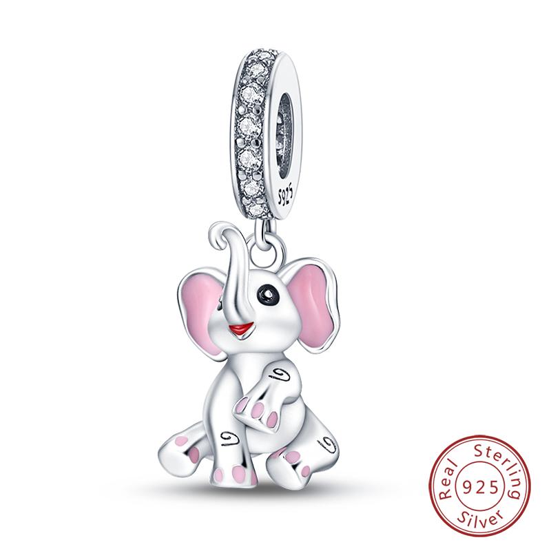 Fit 925 Silver Charms Beads Little Bear Lamb Little Flying Pig Pink Charms For Women DIY Birthday Jewelry Gift
