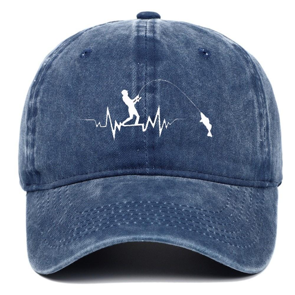 Washed Cotton Peaked Cap Fishing Pattern Design Sunscreen Hats For Man Women