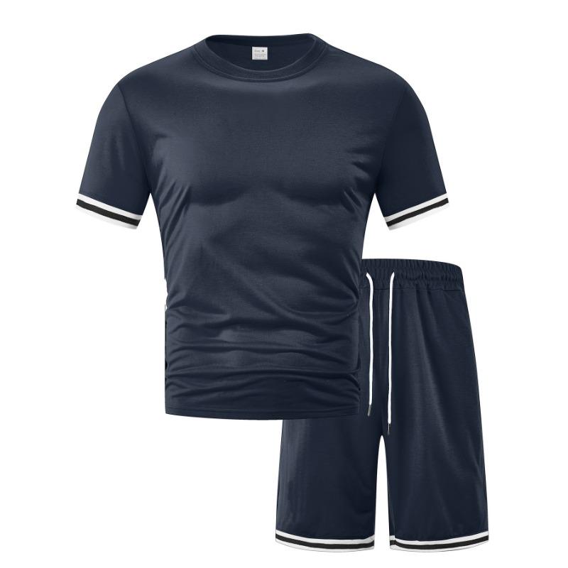 Summer Men's Fashion Loose Suit Short Sleeve Sports Casual Round Neck Two-piece Set Conjuntos Hombre