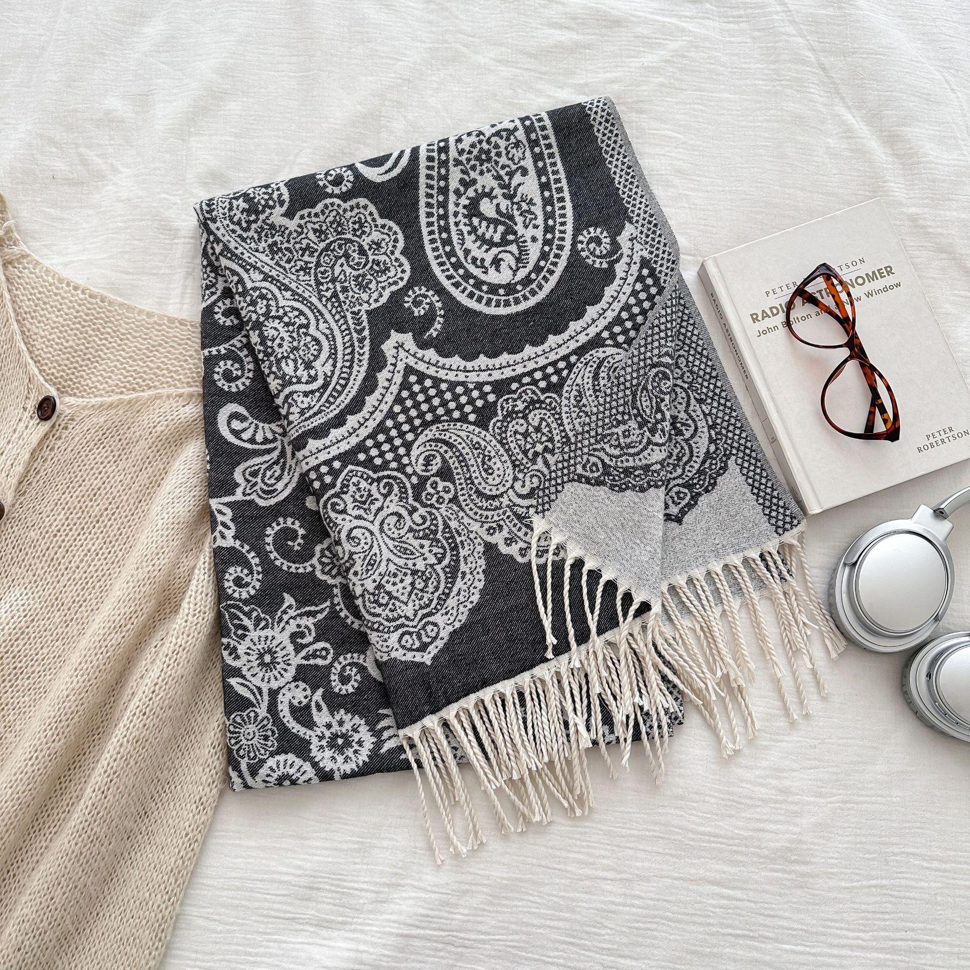 

Новая шаль из имитации кашемира с жаккардовым этническим узором в виде цветка кешью для ношения, женский дорожный и отпускной фотошарф для тепла 65*180cm