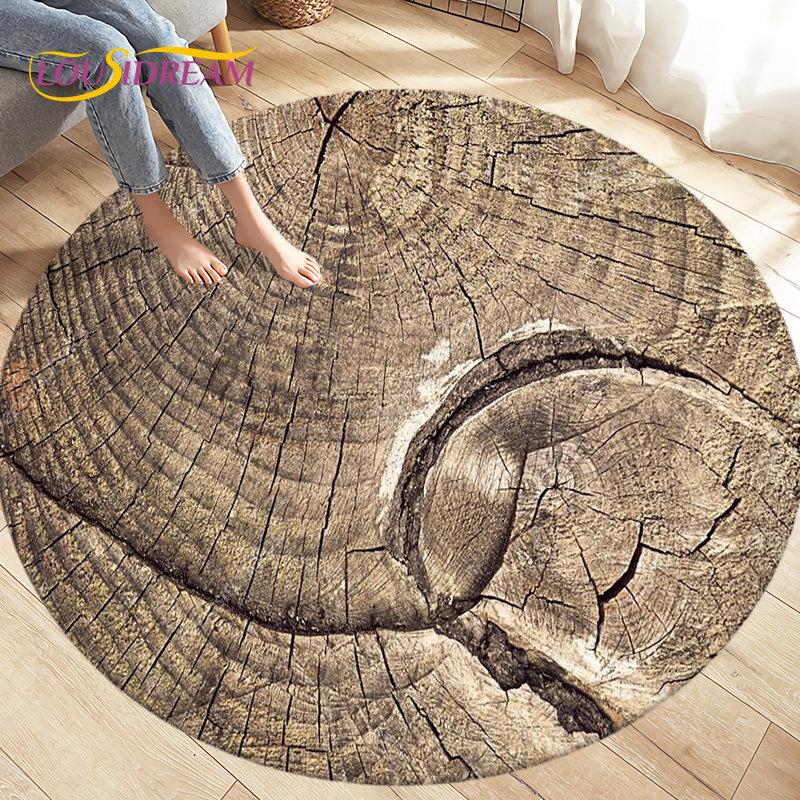 3D Wood Grain Round Area Rug,Circle Carpet Rug for Living Room Bedroom Sofa Cloakroom Decor,Kids Play Non-slip Floor Mat,Pet Mat