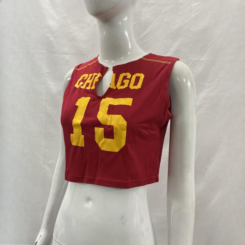 Y2K ausgeschnitten rot personalisiert digital bedruckt ärmellos Sport Damen Weste