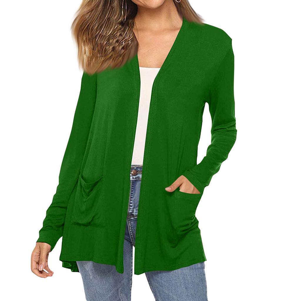 Women's Fashion Solid-Colour Long-Sleeved Pocketed Slim-Fit Cardigan Jacket