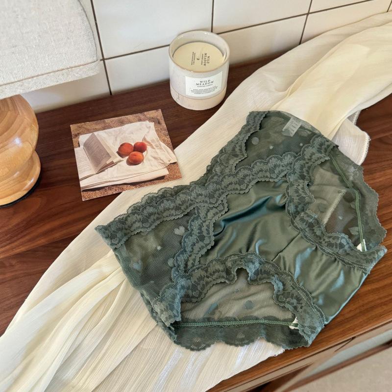 Ladies Summer Pure Lace Edge Net Yarn Pure Color High Elastic Comfortable Skin Close Waist Triangle Briefs