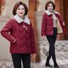 Cotton Jacket Women's Short Plush Lapel Embroidered Buckle Middle-aged and Elderly Temperament Is Versatile, Lined with Fleece Cold Clothing