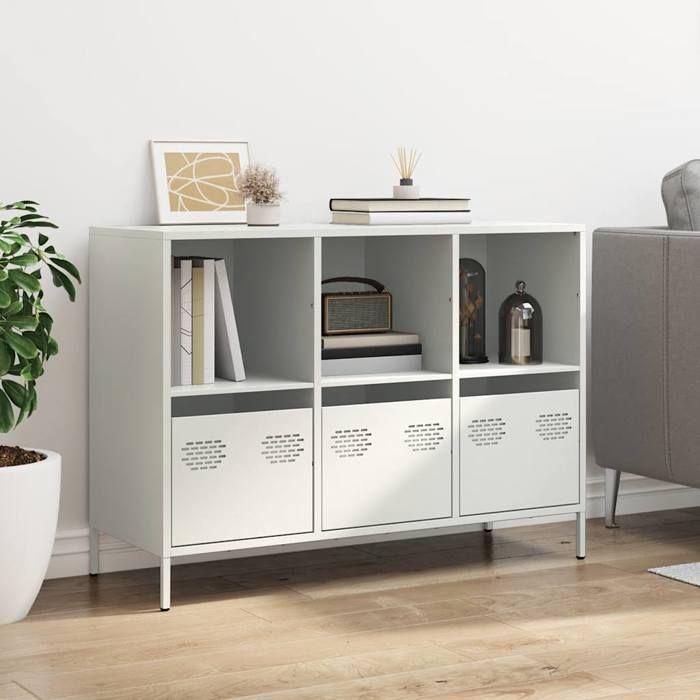 VidaXL Buffet blanc 101,5x39x73,5 cm acier laminé à froid, meuble de rangement, meuble de rangement de cuisine, meuble de 851369
