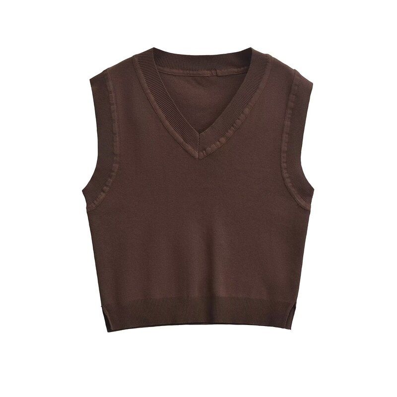 Fashion Style 2024 Autumn New Women's Clothing Casual Easiest for Match V Neck Sleeveless Plain Stitch Vest Jacket 5536112