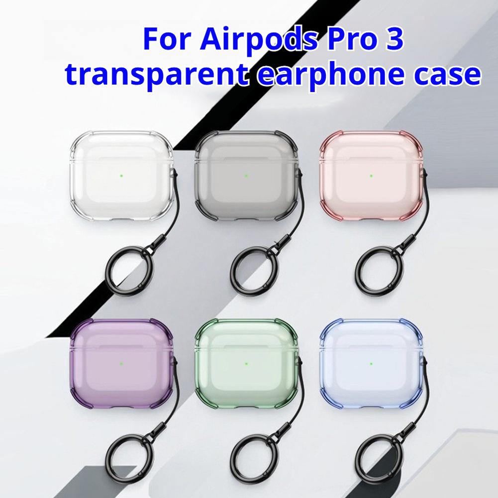 Transparent Earphone Case for AirPods Pro 3 TPU Shockproof Anti-drop Protective Case Cover with Lanyard Keychain