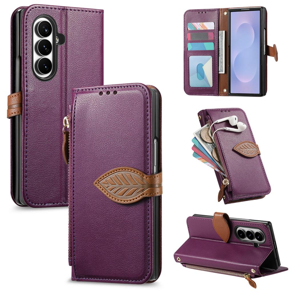 Fashion Zipper Flip Cards Solt Wallet Leather Case for Samsung Galaxy Z Fold 8 Ultra Shockproof Comfortable Grip Stand Cover