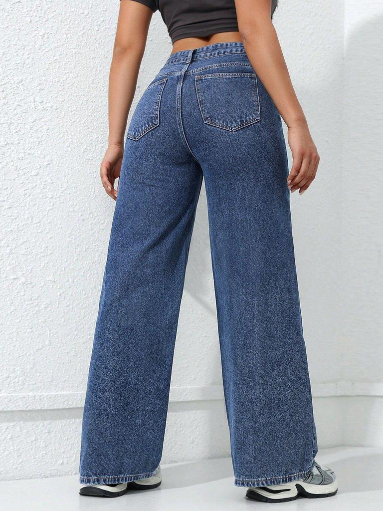 Women's 2025 Spring Straight-Leg Wide Jeans - Loose, Slimming, Floor-Length Wash