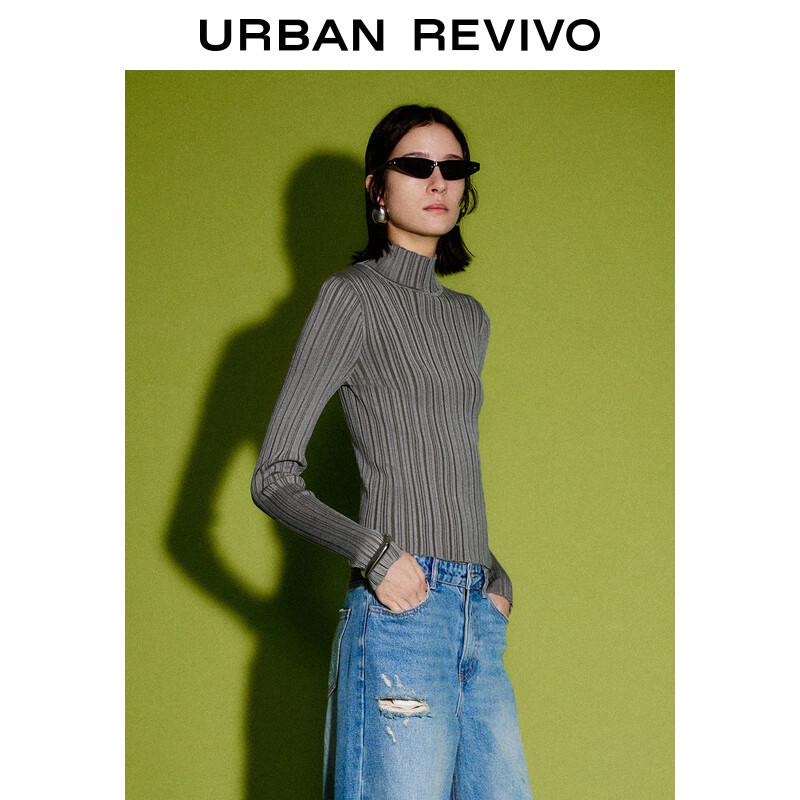 UR Women's 2024 Spring Ribbed Turtleneck Knit Shirt