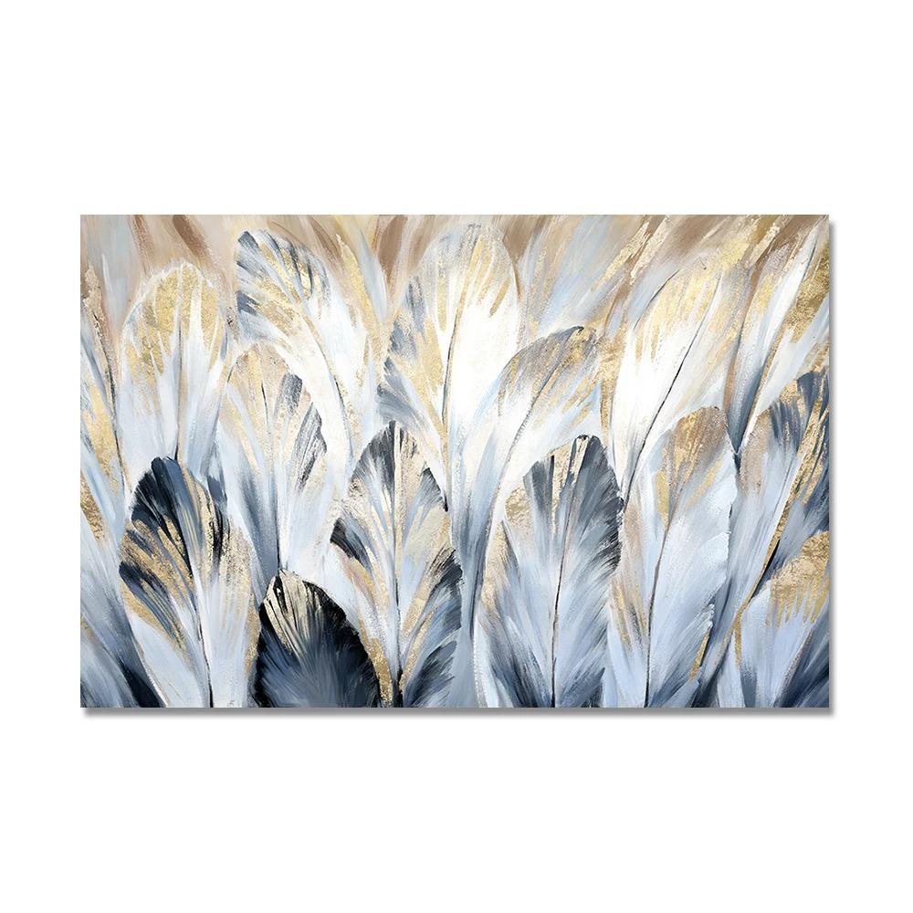 Póster de Hojas de Palma Doradas Abstractas Pintura en Lienzo de Plantas Nórdicas Naturaleza Muerta Arte de Pared Imágenes para Sala de Estar Decoración Interior del Hogar