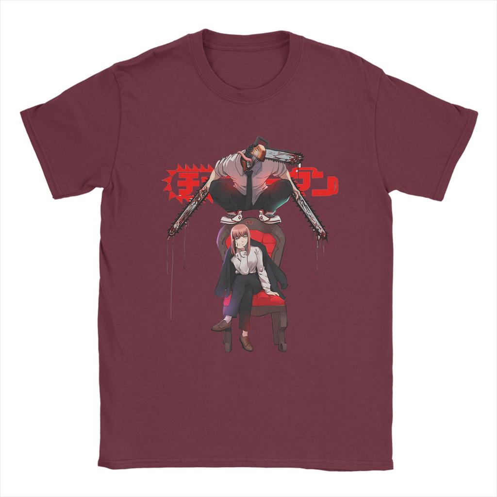 Men T-Shirt Denji And Makima Chainsaw Man Japanese Anime Vintage Pure Cotton Tee Shirt Short Sleeve T Shirts Clothing Plus Size