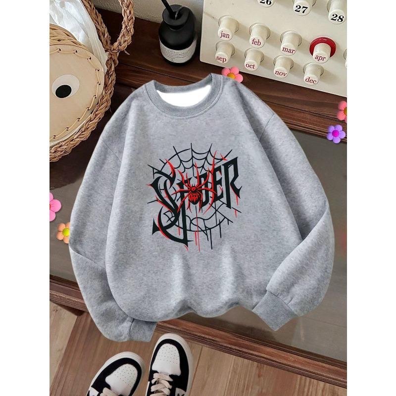 Kids Crewneck Sweatshirt, Warm Long Sleeve Round Neck Pullover, Autumn Winter Casual Tops