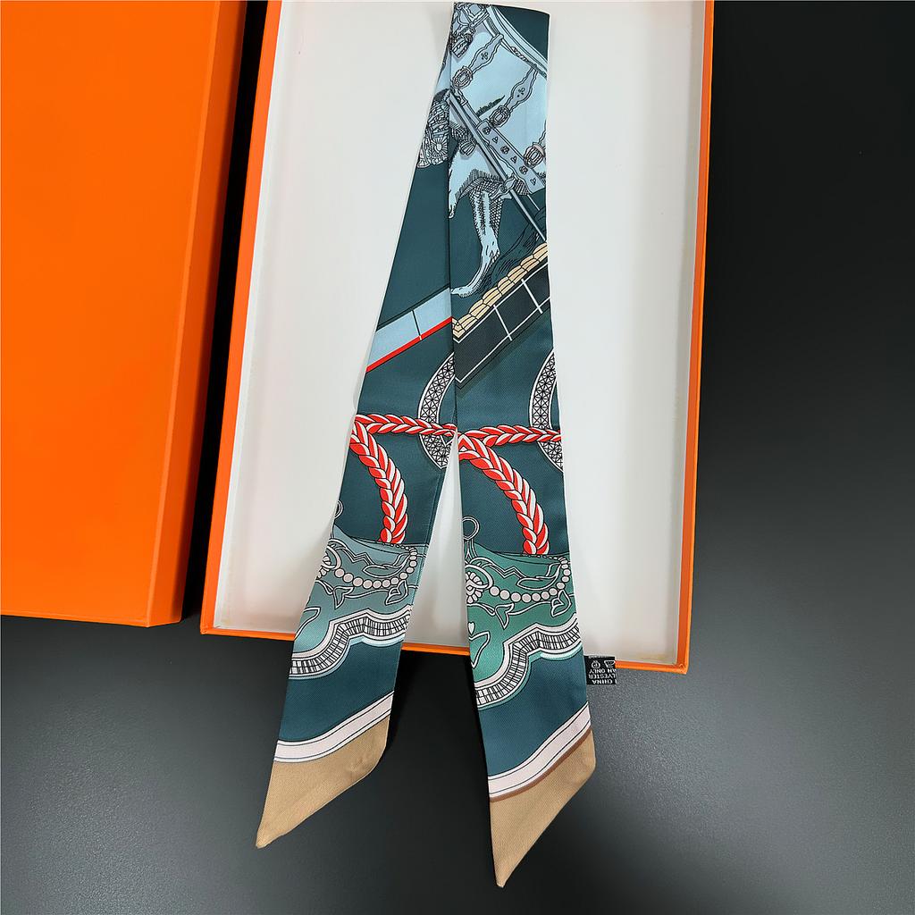 Gorgeous Saddle Twill Silk Scarf Women Fashion Scarf Luxury Skinny Bag Scarves Brand Design Foulard  Neckerchief Hair Headband