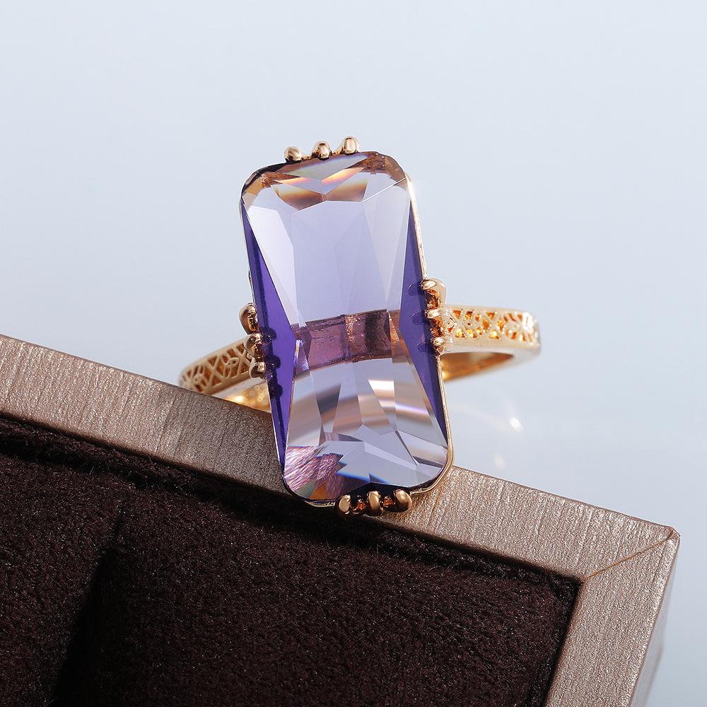 Boho Super Big Amethyst Ring Cushion Cut Gold Engagement Wedding Ring for Women Bridal Party  Birthday Gift