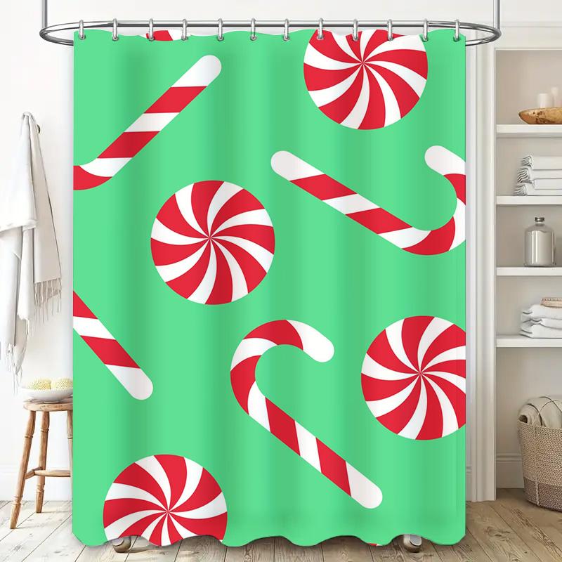Tu Candy Cane Christmas Shower Curtain Festive Holiday Patterned Bathroom Decor Holiday Vibes Festive Design Modern Style Waterp
