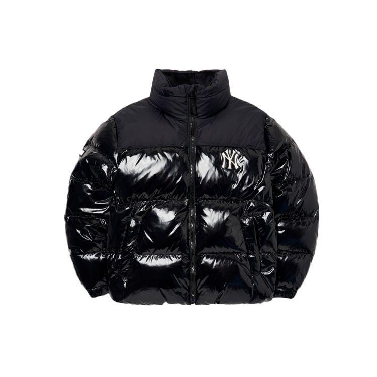 MLB New York Yankees Shiny Color Block Casual Stand Collar Down Jacket Winter Short Unisex Jackets Black 3ADJN0516-50BKS